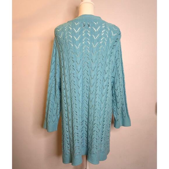 Cotton Blend Loose Cable Knit Big Button Cardigan Blue Size 3X Feminine Layering - Picture 2 of 12